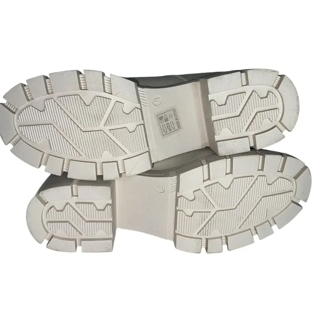 Chelsea Lug Sole Ankle Boots Cream Ivory Beige Silver Chain Buckle Platform 8 M
